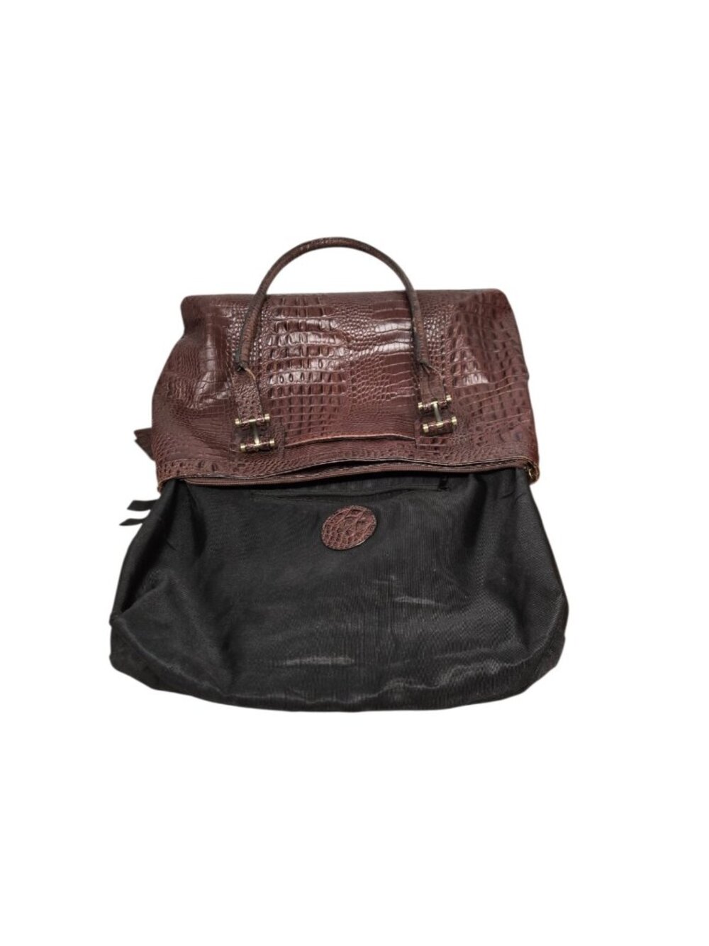 Etienne Aigner Croc Embossed Leather Double Handle Shoulder Bag Dark Brown - Picture 6 of 11
